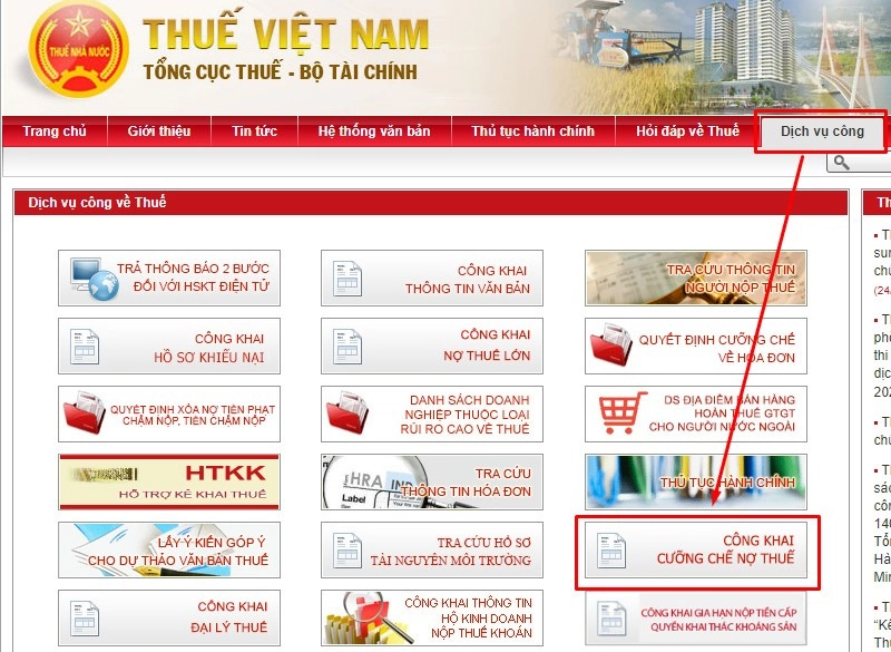 Tra cứu thông tin cưỡng chế nợ thuế
