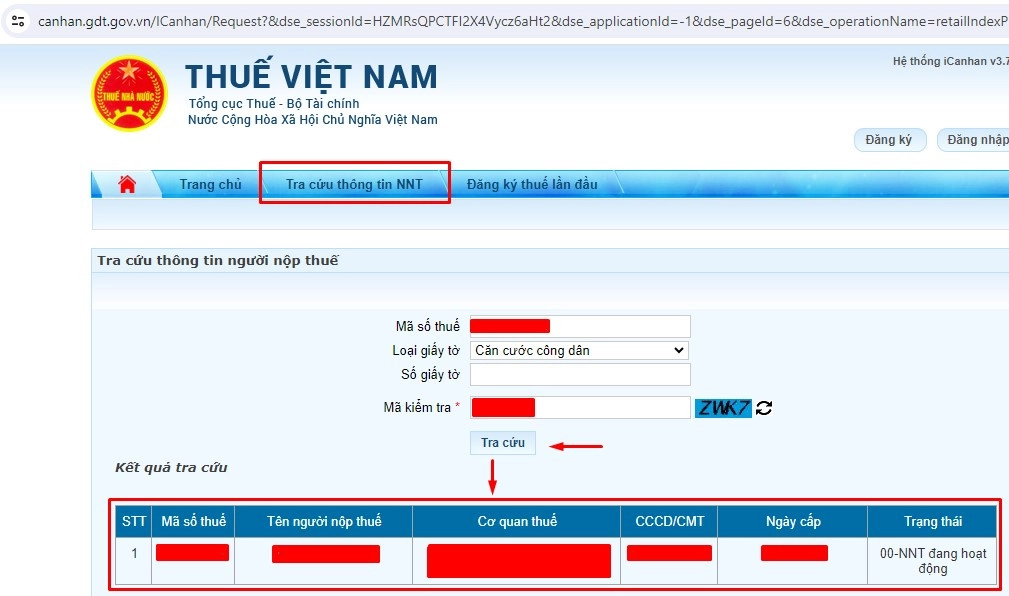 Tra cứu thông tin người nộp thuế