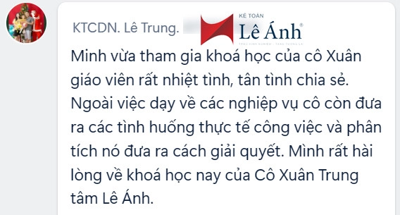 phản hồi khóa KTCDN cô Xuân