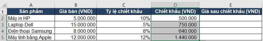 Cách tính chiết khấu phần trăm