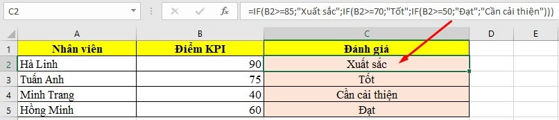 Bài tập hàm IF trong Excel - Bài 4