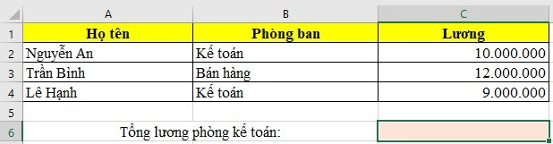 Bài tập hàm SUMIF