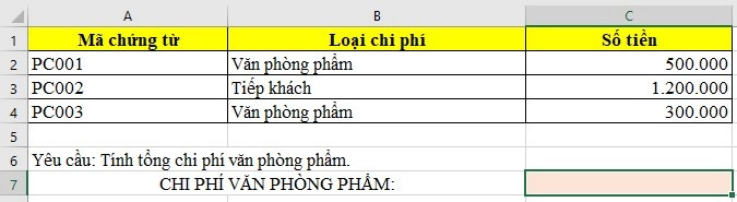Bài tập hàm SUMIF có lời giải