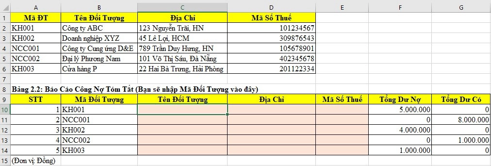 Bài tập Excel - Hàm Vlookup có lời giải
