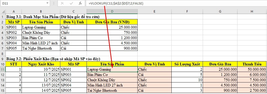 Bài tập Excel - Hàm Vlookup có lời giải
