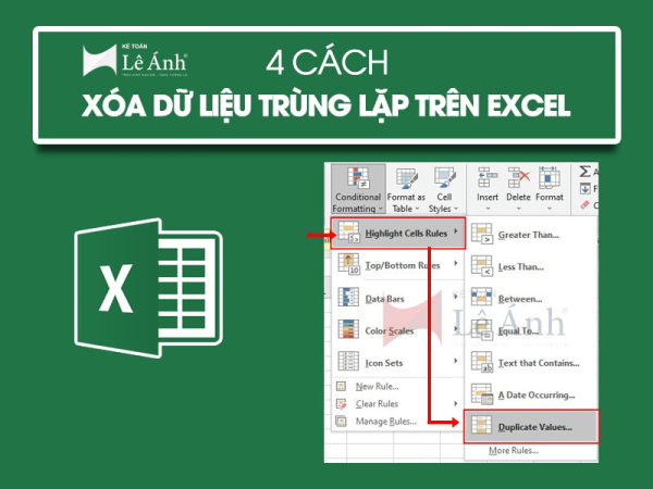 4 Cách xóa dữ liệu trùng lặp trên Excel
