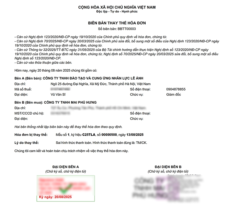 mẫu biên bản thay thế