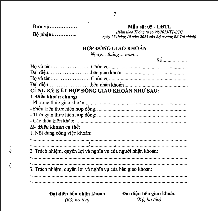 mẫu hợp đồng giao khoán tt99