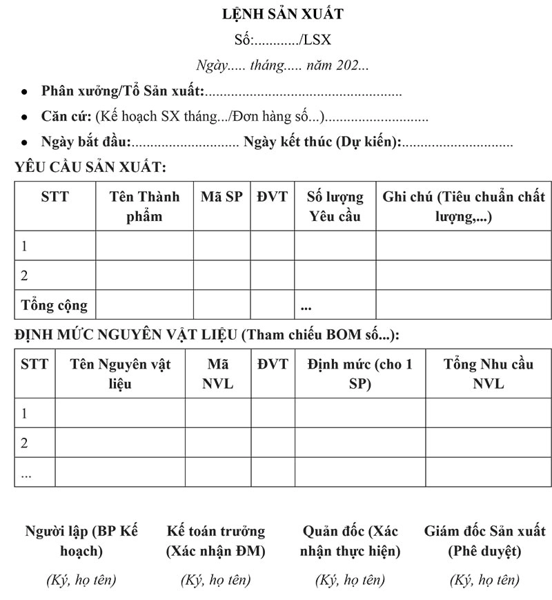 Mẫu lệnh sản xuất