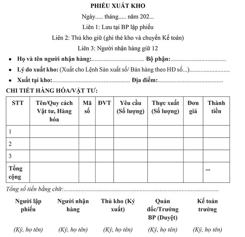 Mẫu phiếu xuất kho