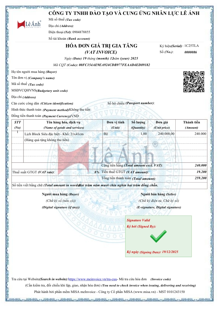 hóa đơn tặng quà