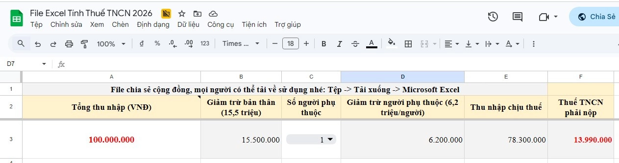 File Excel tính thuế TNCN 2026 (cập nhật theo quy định mới nhất hiện nay)