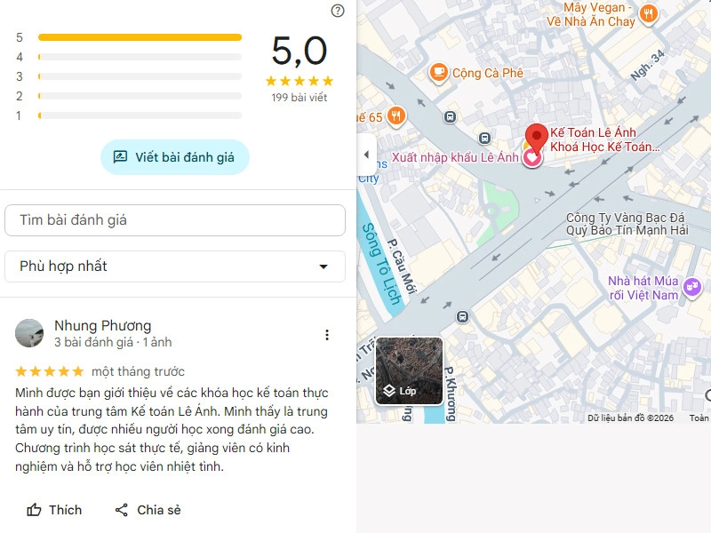 Review khóa học kế toán cho người mới bắt đầu trên Google Maps
