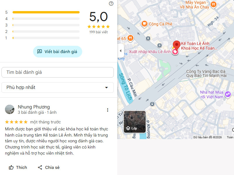 Review các khóa học kế toán Lê Ánh trên Google Maps