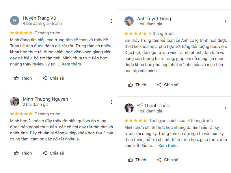 Review khóa học kế toán tổng hợp thực hành tại Lê Ánh trên Google Maps