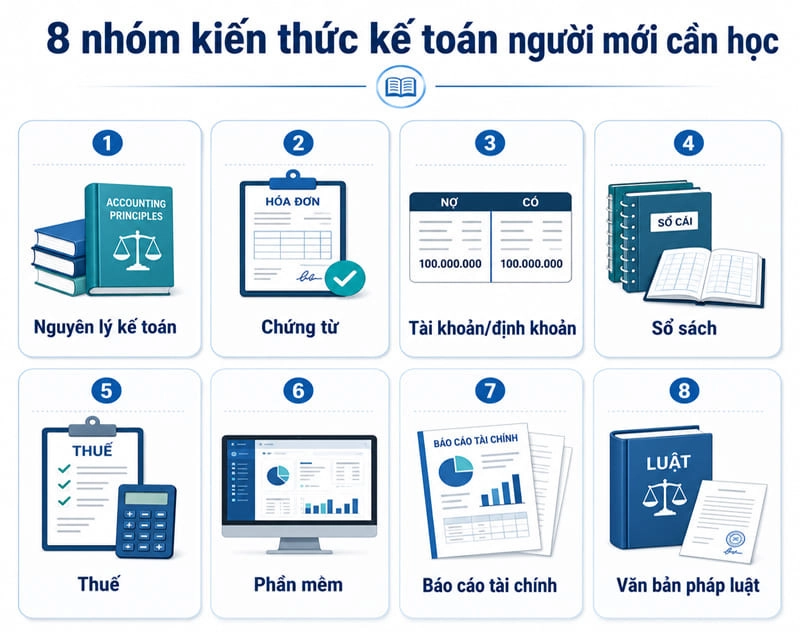 8 nhóm kiến thức kế toán người mới cần học