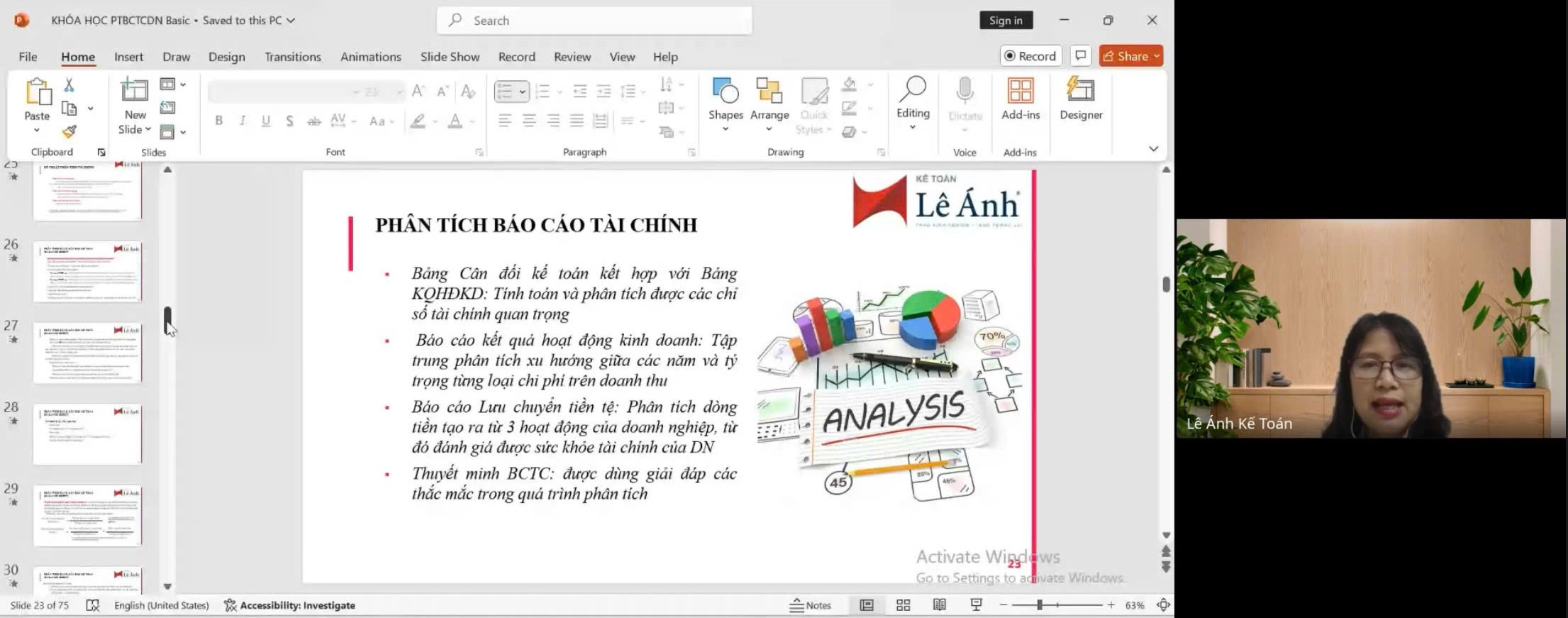 Hình ảnh buổi học lớp phân tích báo cáo tài chính c38p buổi 5 cô Đinh Hải Yến