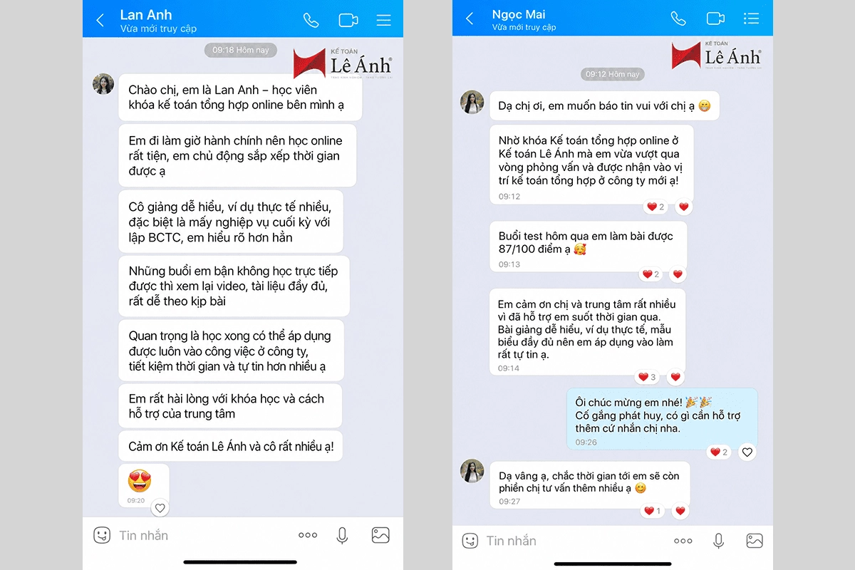 Feedback khóa học kế toán tổng hợp online tại Kế toán Lê Ánh