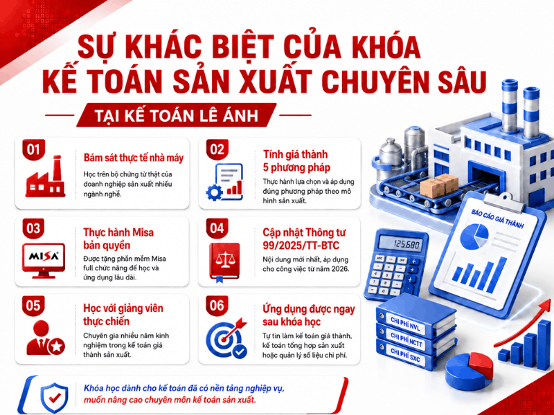 sự khác biệt của khóa học kế toán sản xuất tại kế toán lê ánh