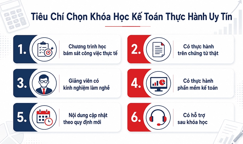 Tiêu chí lựa chọn khóa học kế toán thực hành uy tín