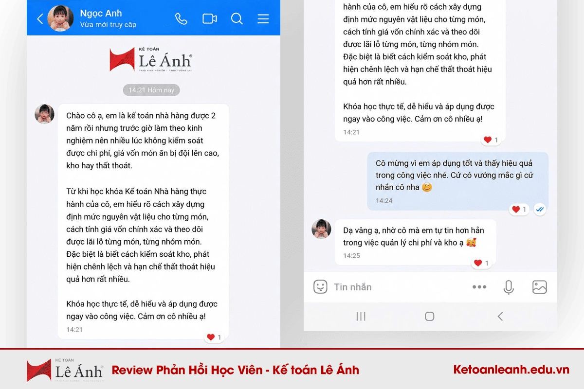 Phản hồi học viên khóa học kế toán nhà hàng