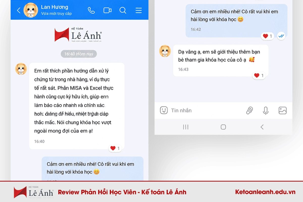 Review khóa học kế toán nhà hàng - Kế toán Lê Ánh