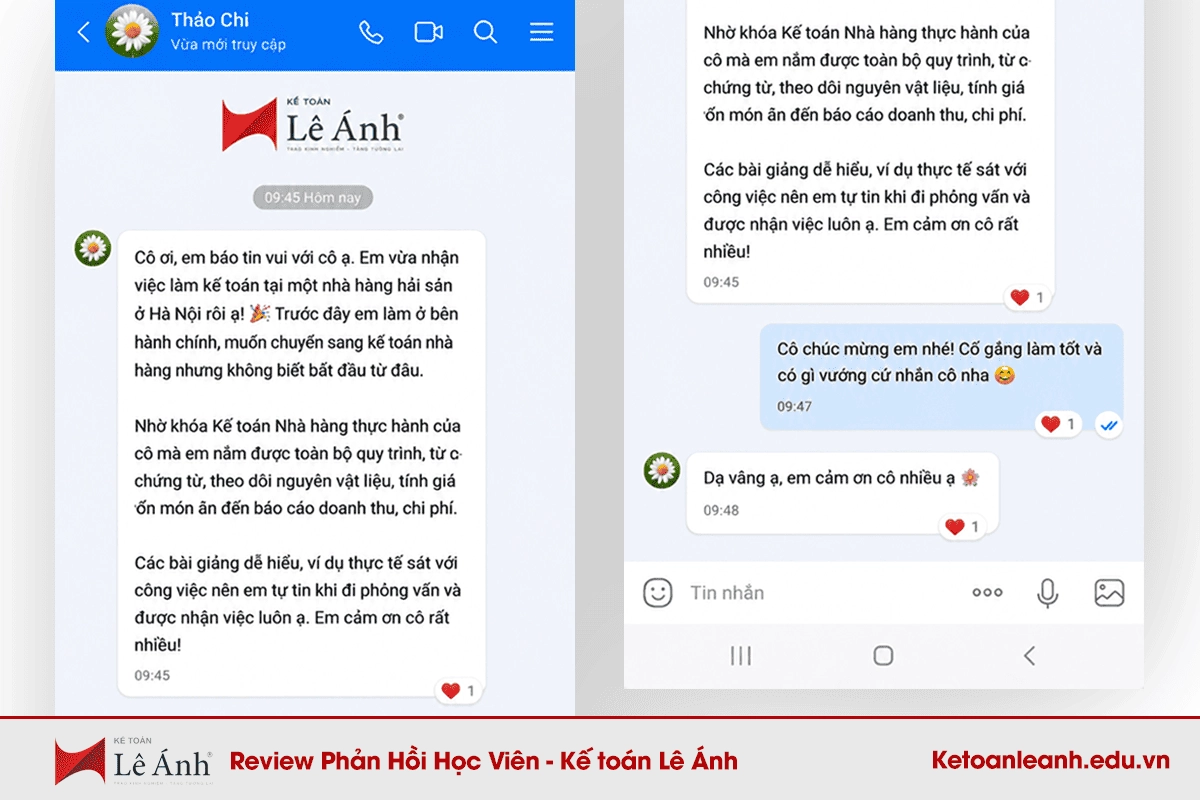 Review khóa học kế toán nhà hàng - Kế toán Lê Ánh