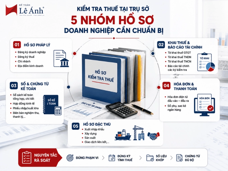 5 nhóm hồ sơ doanh nghiệp cần chuẩn bị khi bị kiểm tra thuế tại trụ sở