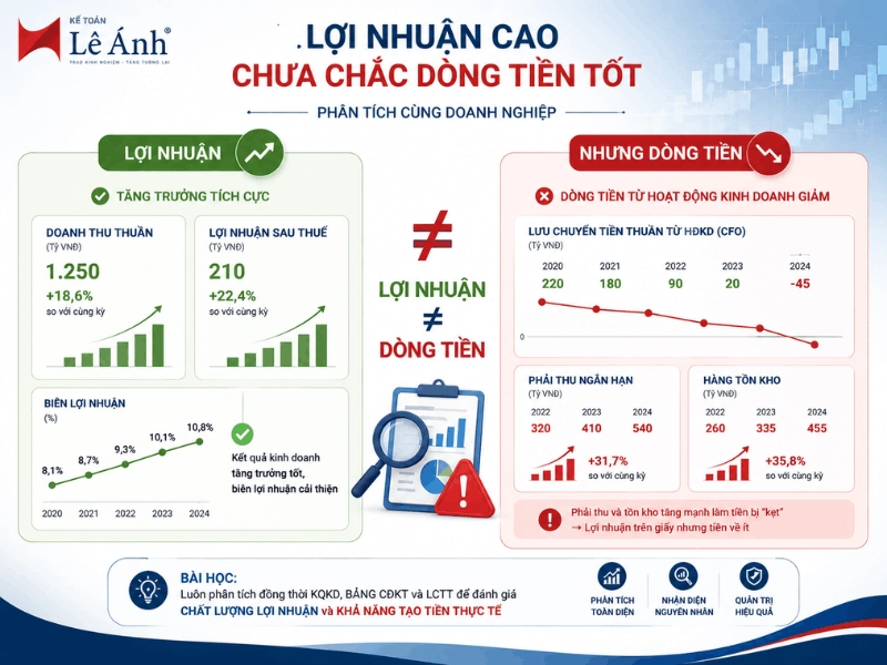 Lợi nhuận cao chưa chắc dòng tiền tốt khi phân tích báo cáo tài chính
