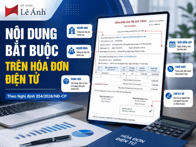 Nội dung bắt buộc trên hóa đơn điện tử theo khoản 1 Điều 10 Nghị định 254/2026/NĐ-CP