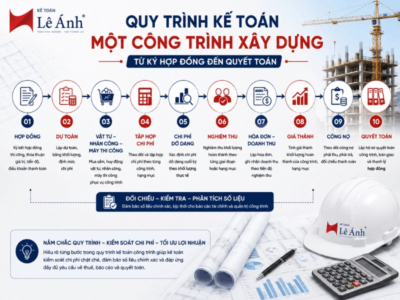 Quy trình kế toán công trình xây dựng từ hợp đồng đến quyết toán