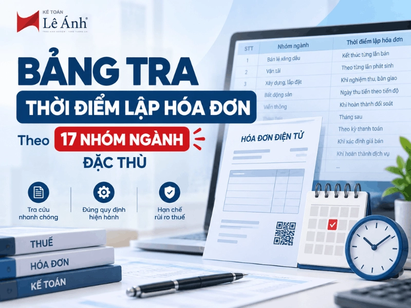 bảng tra thời điểm lập hóa đơn theo ngành đặc thù