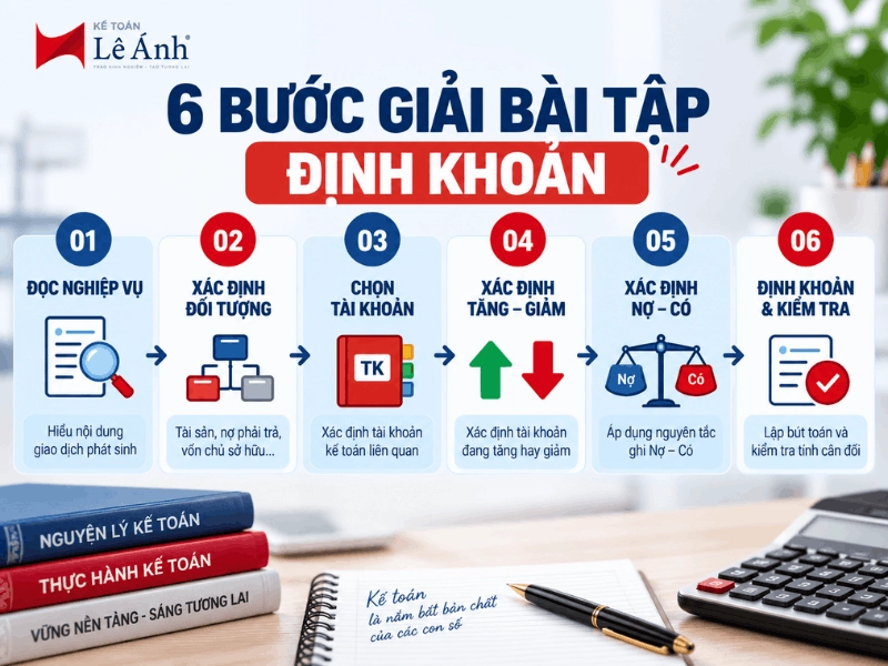 6 bước giải bài tập định khoản nguyên lý kế toán cho người mới