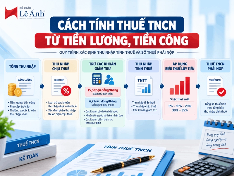 Cách tính thuế TNCN từ tiền lương qua các bước xác định thu nhập tính thuế và áp dụng biểu thuế lũy tiến