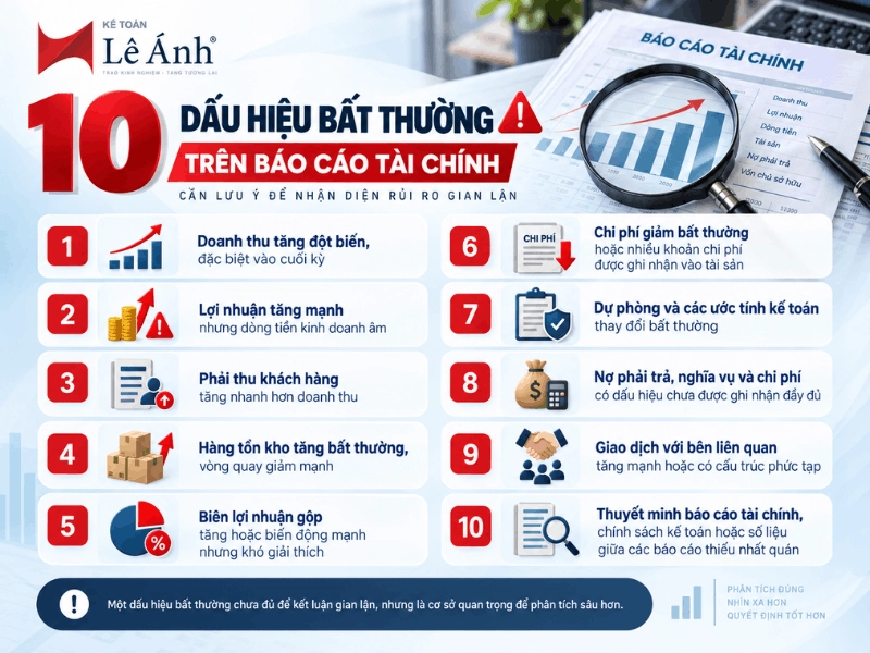 Các dấu hiệu nhận biết gian lận báo cáo tài chính qua doanh thu, lợi nhuận, dòng tiền và công nợ