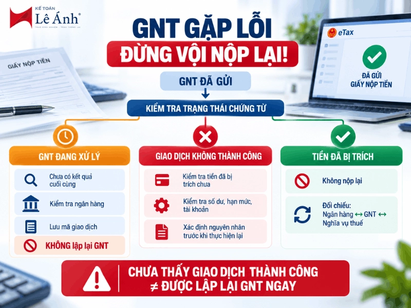 Cách xử lý GNT gặp lỗi khi nộp thuế điện tử để tránh lập lại giấy nộp tiền