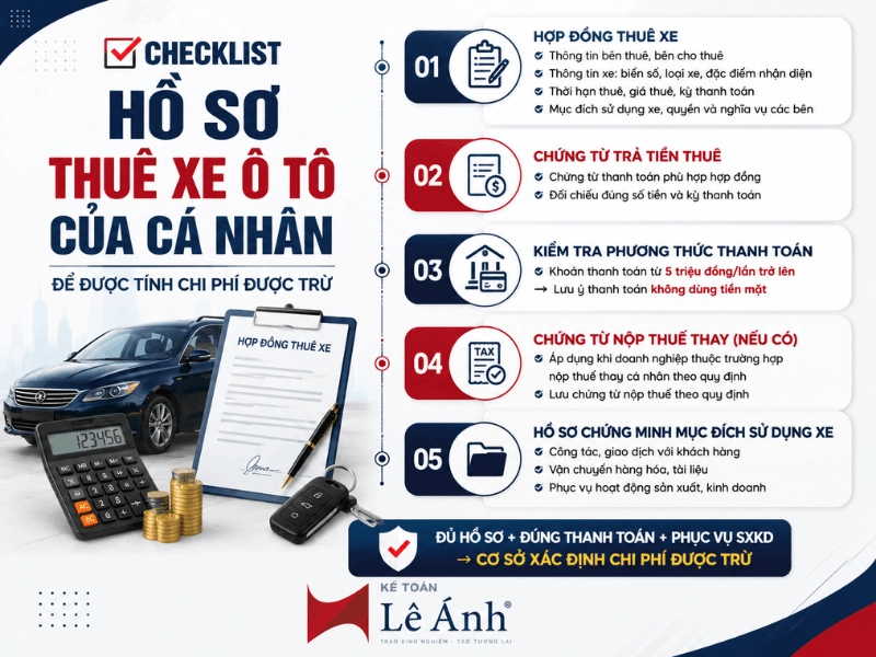 Checklist hồ sơ doanh nghiệp thuê xe ô tô của cá nhân để tính chi phí được trừ