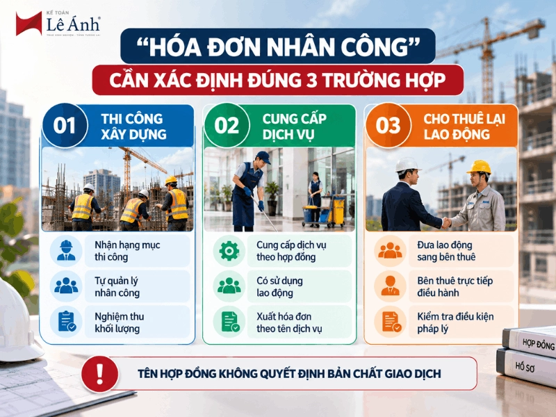 Phân biệt thi công xây dựng, cung cấp dịch vụ và cho thuê lại lao động khi xuất hóa đơn nhân công