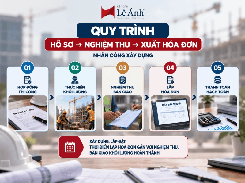 Quy trình hợp đồng nghiệm thu xuất hóa đơn và hạch toán nhân công xây dựng