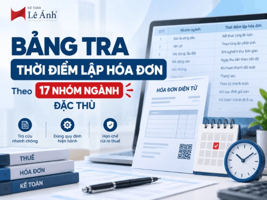 bảng tra thời điểm lập hóa đơn theo ngành đặc thù