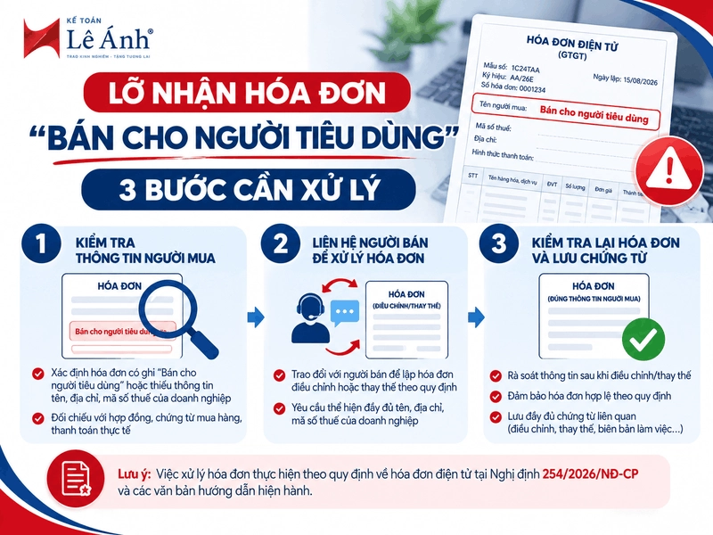 Ba bước xử lý hóa đơn ghi Bán cho người tiêu dùng để doanh nghiệp kiểm tra và hoàn thiện chứng từ thuế