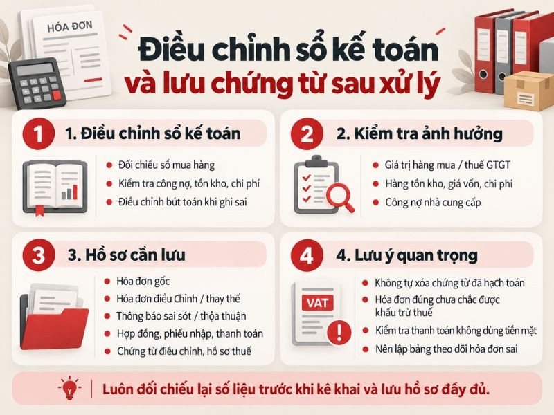 Cách điều chỉnh sổ kế toán và lưu chứng từ sau xử lý