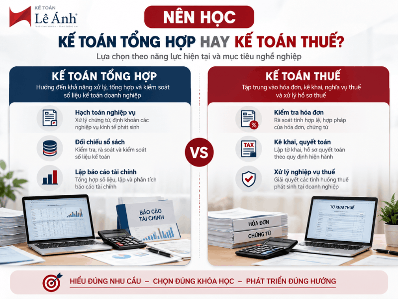 So sánh Kế toán Thuế và Kế toán Tổng hợp để lựa chọn khóa học phù hợp