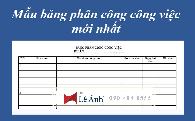 Mẫu bảng phân công công việc