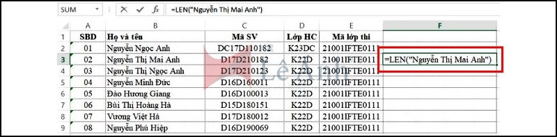 cách dùng hàm LEN trong Excel