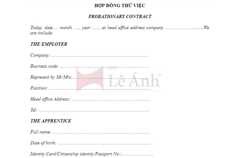 Mẫu hợp đồng thử việc song ngữ