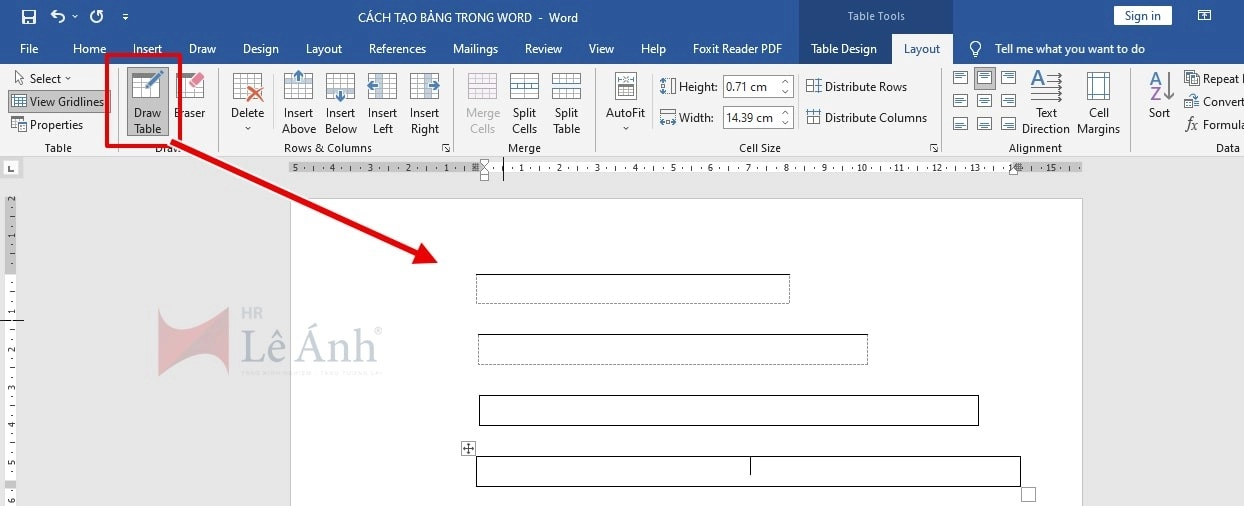 Cách chèn bảng trong Word bằng Draw table