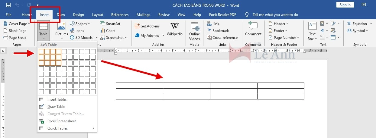 Cách tạo bảng trong Word