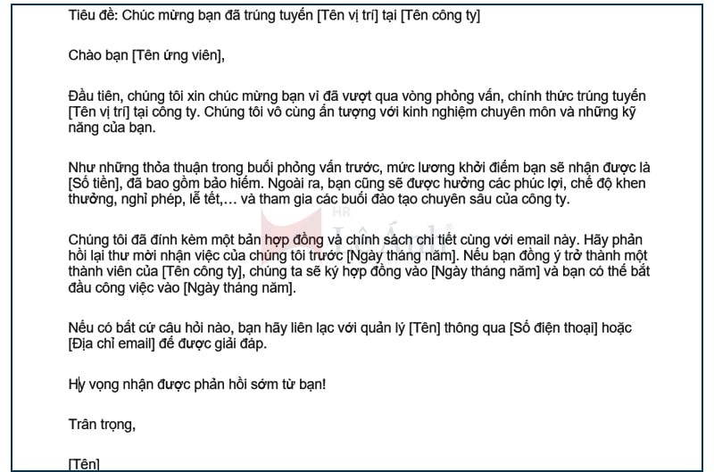 Mẫu thư mời nhận việc - Lê Ánh HR