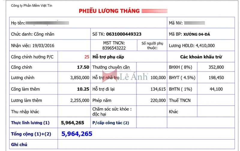 Mẫu bảng lương cá nhân